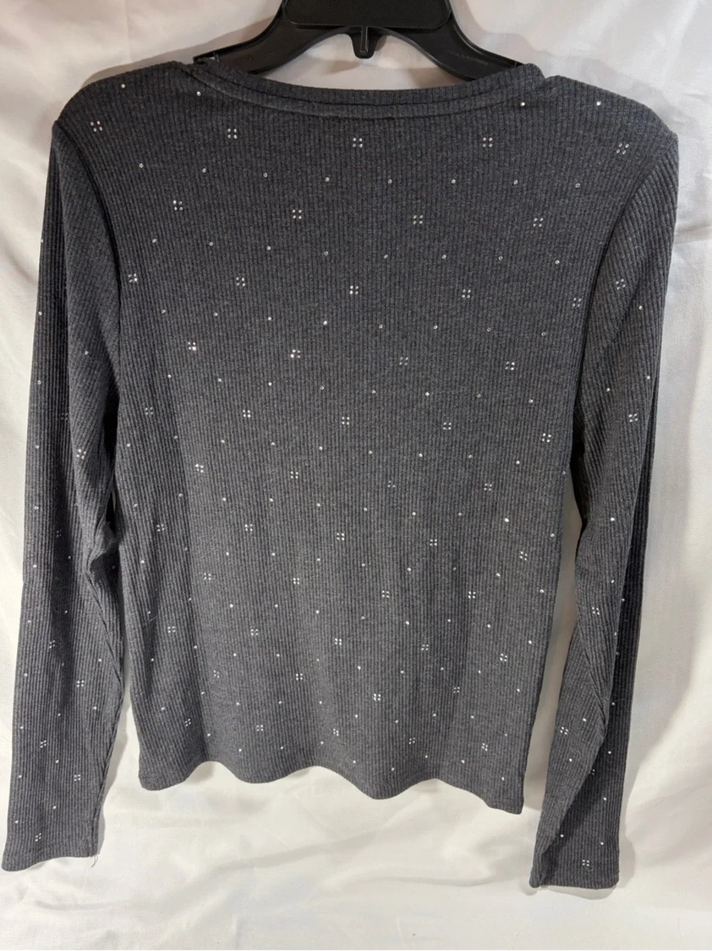 JCrew Charcoal Ribbed Long Sleeve Top with Subtle Sparkle Large